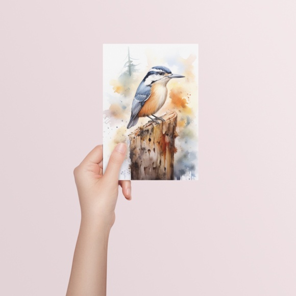 Red-breasted Nuthatch Bird Wall Art Watercolor Illustration Print Unframed - Picture 5 of 5